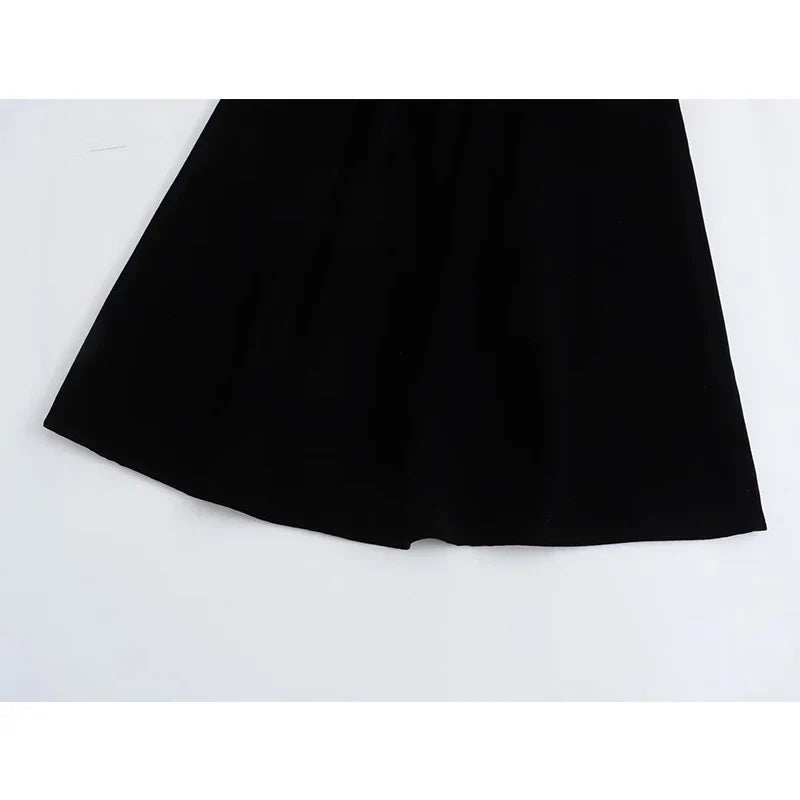 Black O Neck Sleeveless A-line Midi Tank Velvet Dresses High Quality Elegant Vestidos
