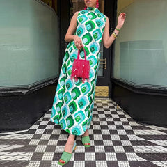 Casual Sleeveless Pattern Printed Long Dresses