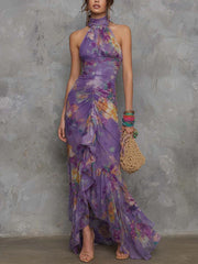 Off Shoulder Printed Halter Dresses