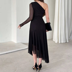 Sexy Slanted Neck High Waist Dresses