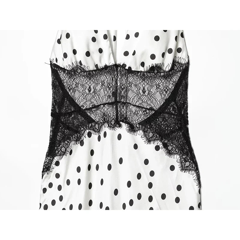 White Polka Dot Halter Maxi Dresses