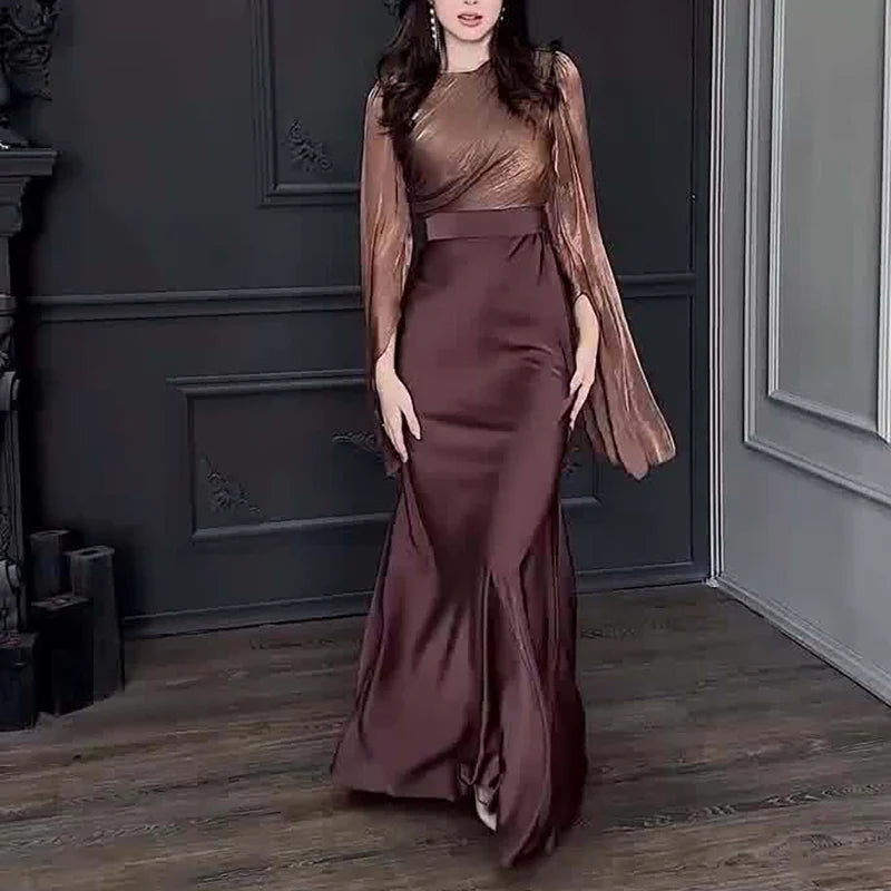 O-neck Slim Satin Dresses