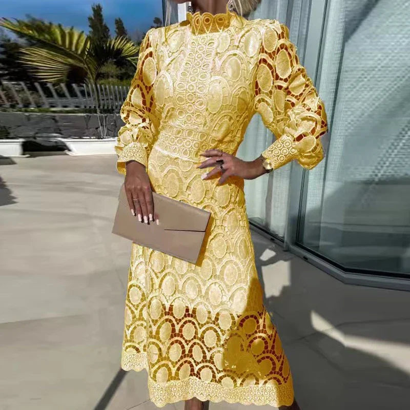 Lady Sexy Hollow Lantern Sleeve Party Dresses