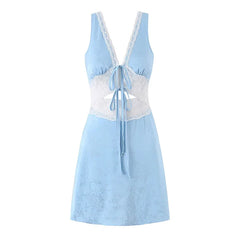 Summer Blue Lace Trim Cutout Mini Dresses
