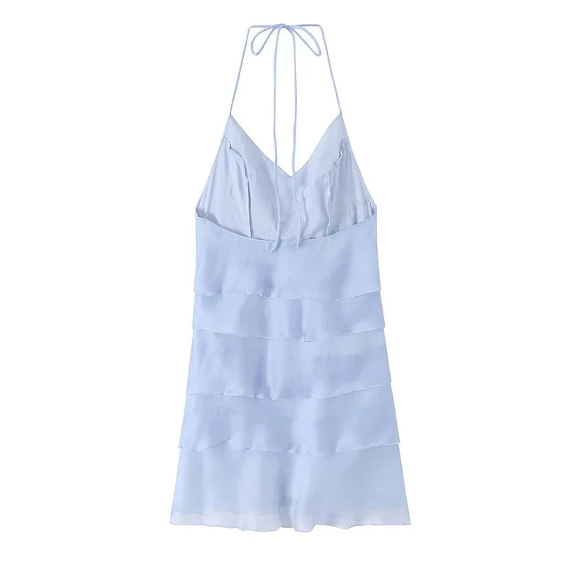Light Blue Halter Neck Mini Dresses
