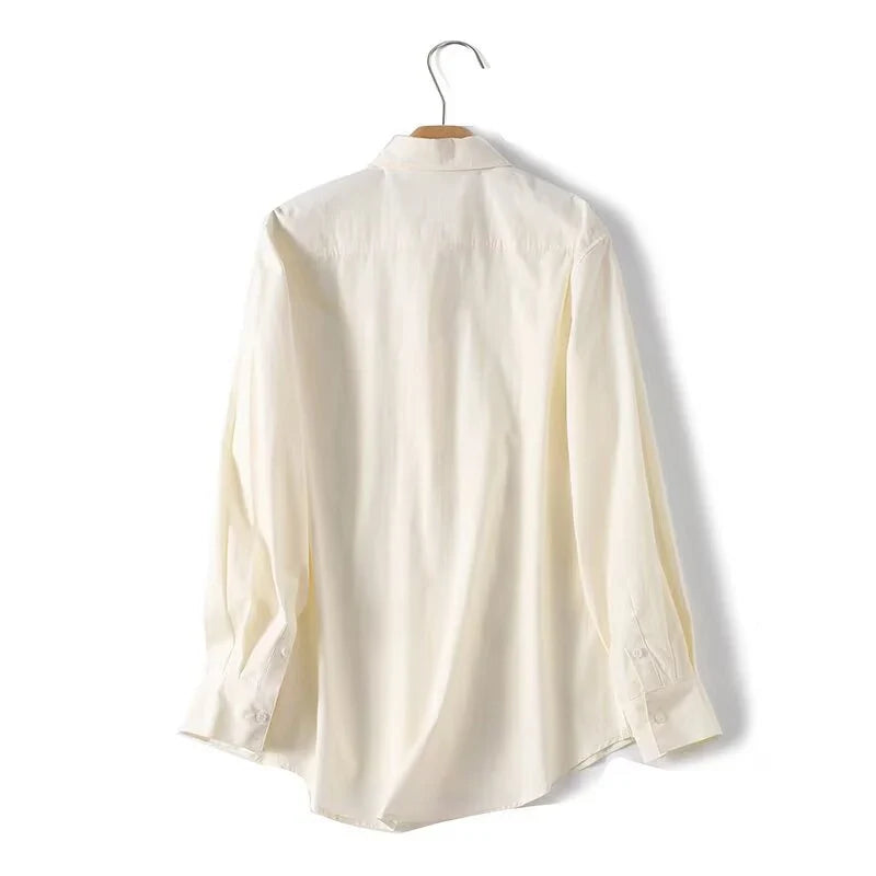Commuting Style Long Sleeve Shirt Solid Lapel Collar Cotton Casual Office Shirts