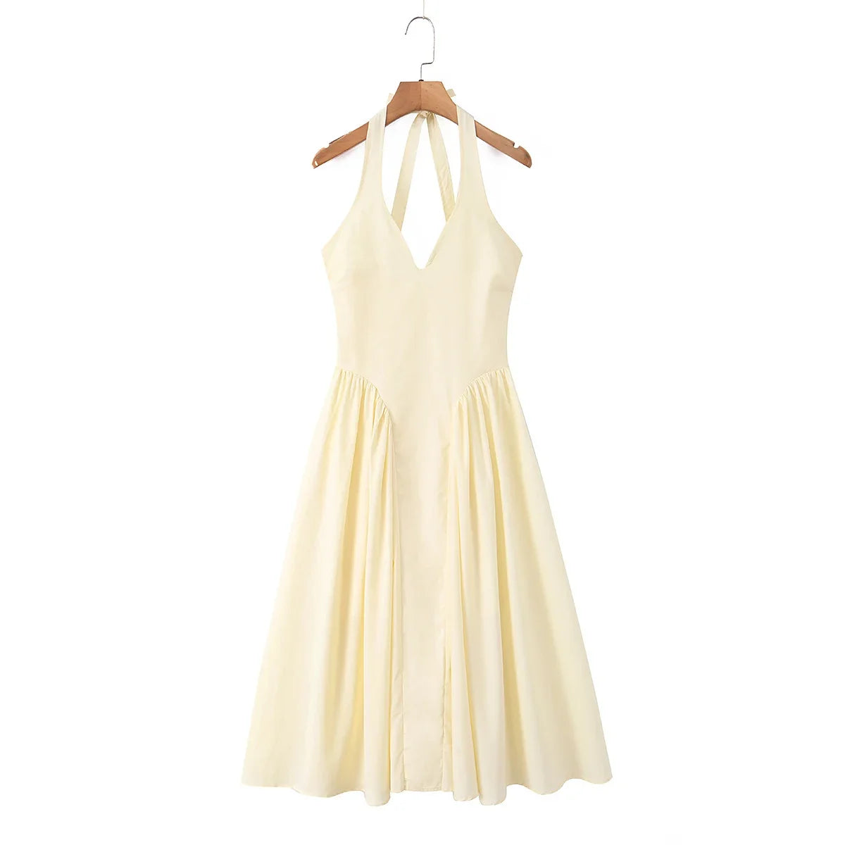 Sexy Backless Halter Yellow Midi Long Dresses