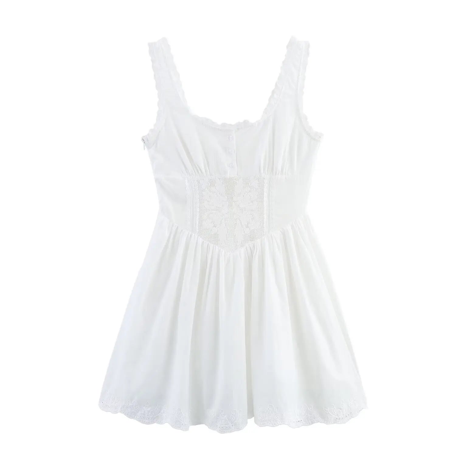 Sexy Lace Trim Embroidery White Tank Dresses