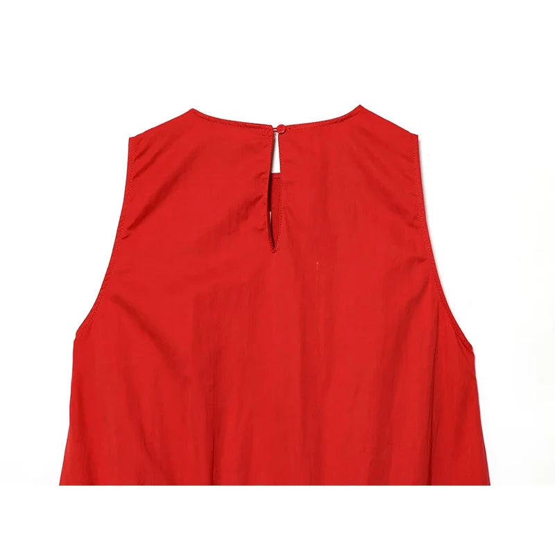 Summer O Neck Sleeveless Casual Long Tank Dresses Red Vestidos