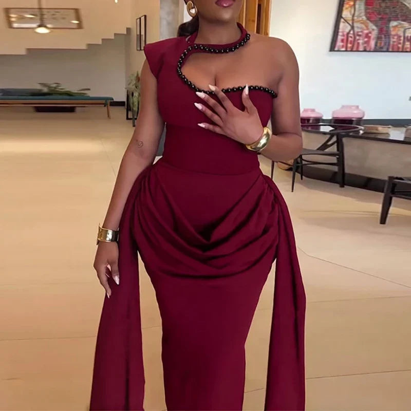 Sexy Slanted Shoulder Beading Decoration Dresses