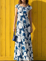 Bohemian High Waisted Party Dresses Floral Print Vacation Dresses