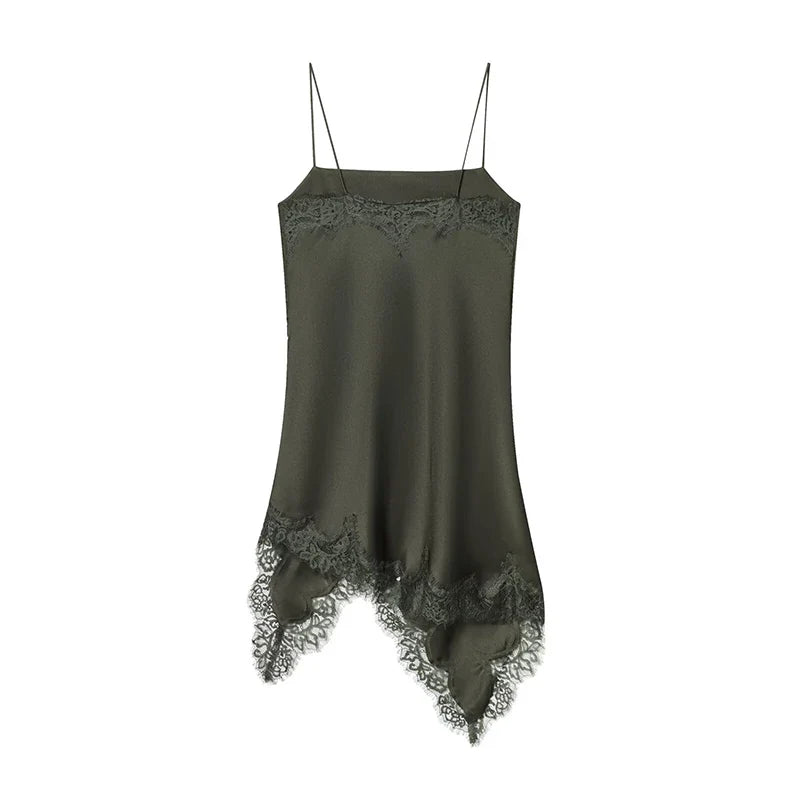 Romantic Lace Trim Green Camisole Dresses