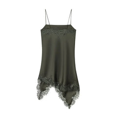 Romantic Lace Trim Green Camisole Dresses