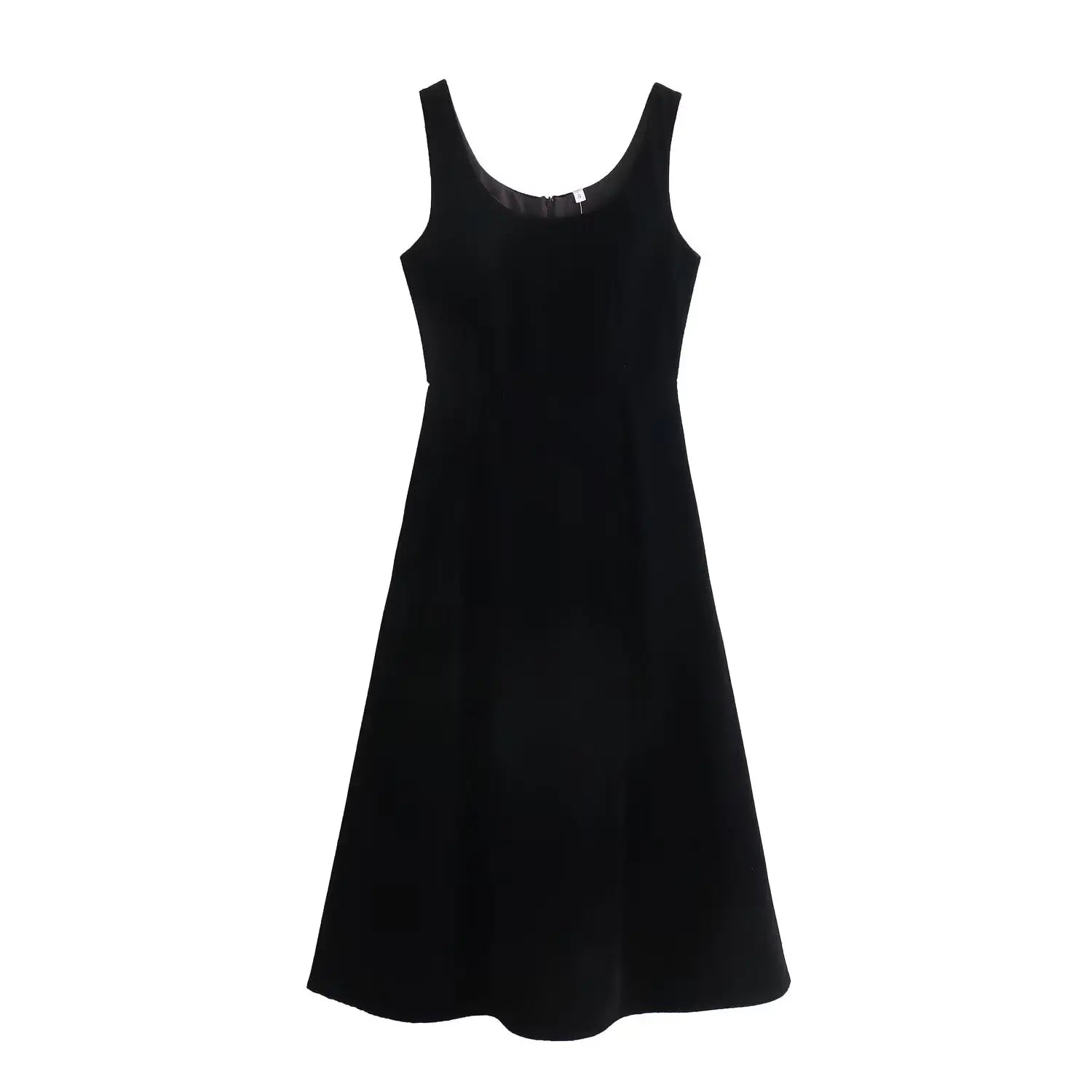 Black O Neck Sleeveless A-line Midi Tank Velvet Dresses High Quality Elegant Vestidos