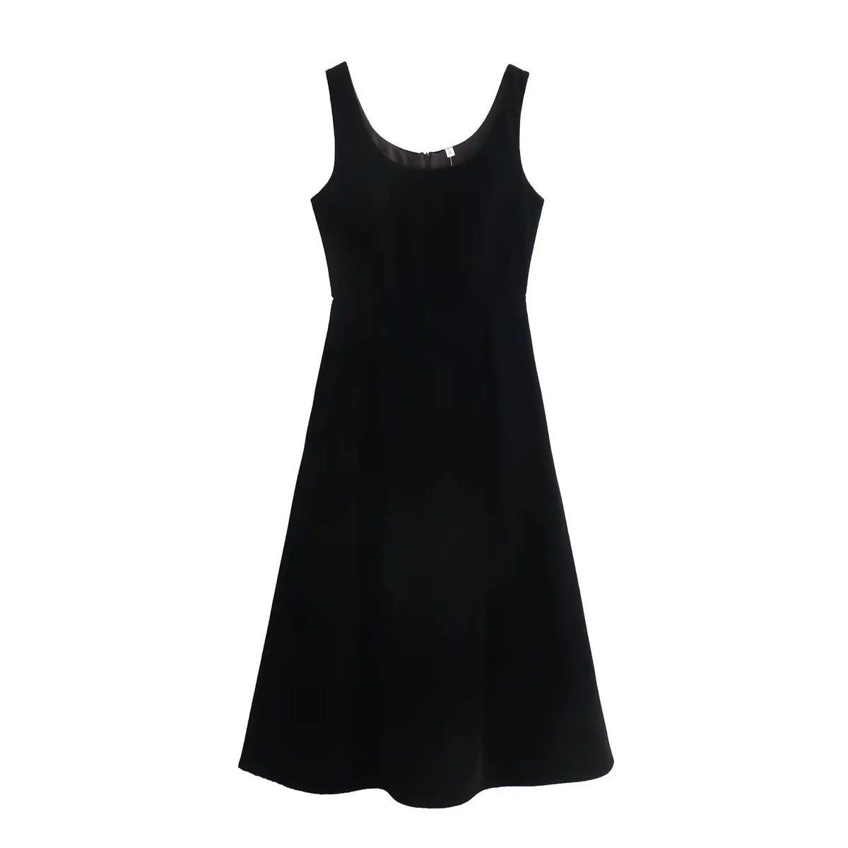 Black O Neck Sleeveless A-line Midi Tank Velvet Dresses High Quality Elegant Vestidos