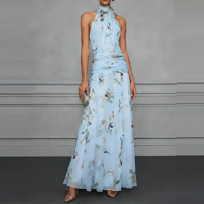 Female Casual Vacation Party Dresses Halter Sleeveless High Waist Bohemian Dresses