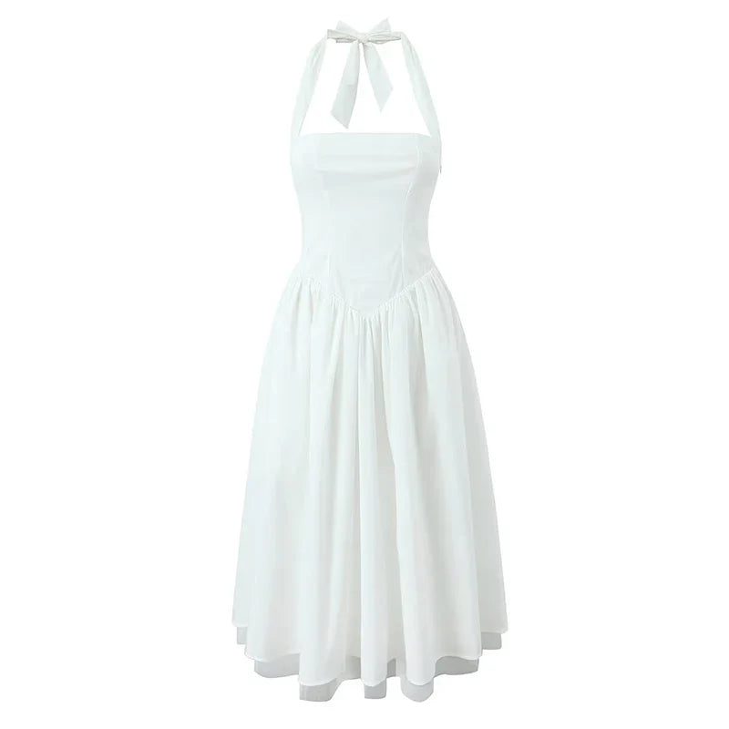 Sexy Backless Mesh Patchwork Halter Dresses