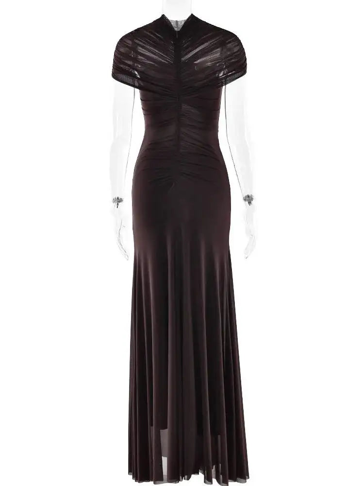 Fashionable Round Neck Patchwork Pleated Waist Exposed Navel Dresses
