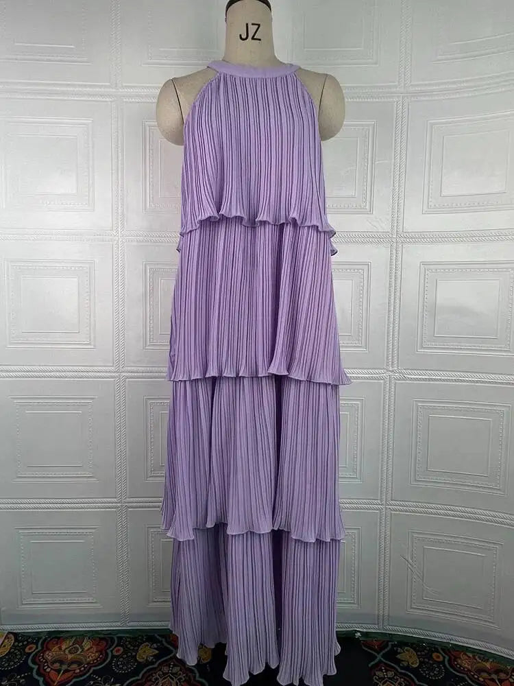 Summer Halter Neck Sleeveless Chiffon Ruffle Elegant Dresses