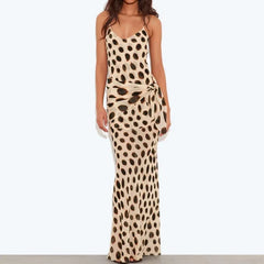 Ladies Sexy Backless Cocktail Party Dresses Summer Polka Dot Print Long Dresses