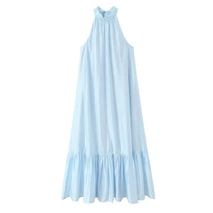 Elegant Light Blue Sleeveless Halter Dresses