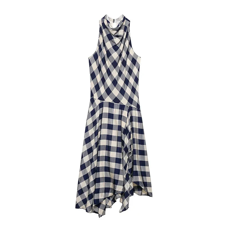 Vintage Plaid Halter Midi Dresses