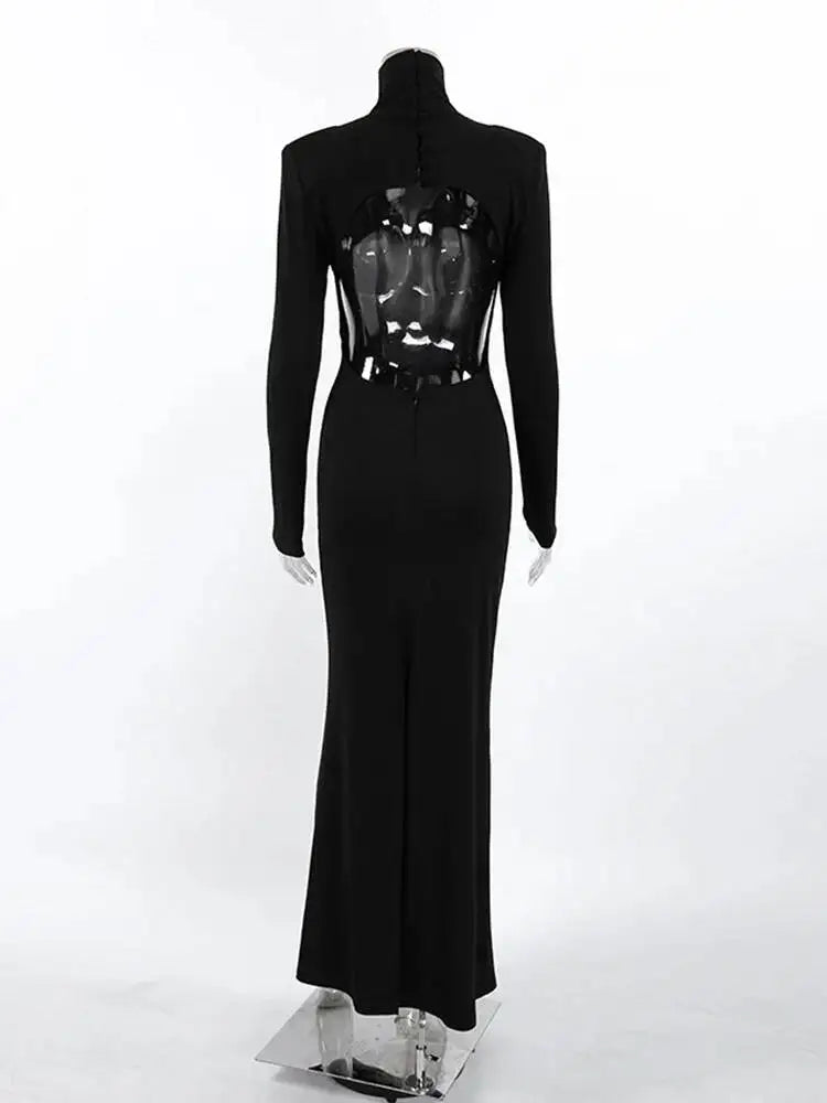 Temperament High Neck Long Sleeved Backless Waist Cinched Slim Fit Dresses