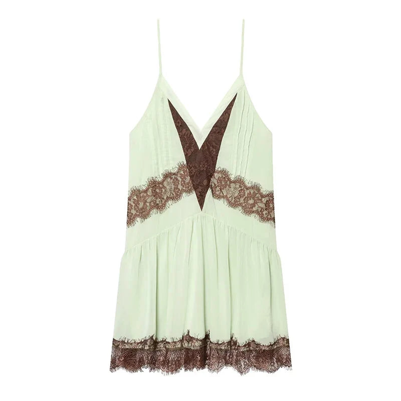 Lace Patchwork Deep V Neck Sling Sexy Dresses