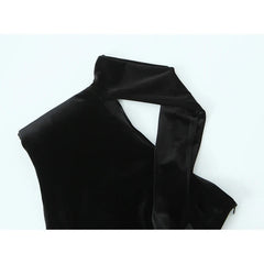 Elegant Black Short Velvet scarf Dresses