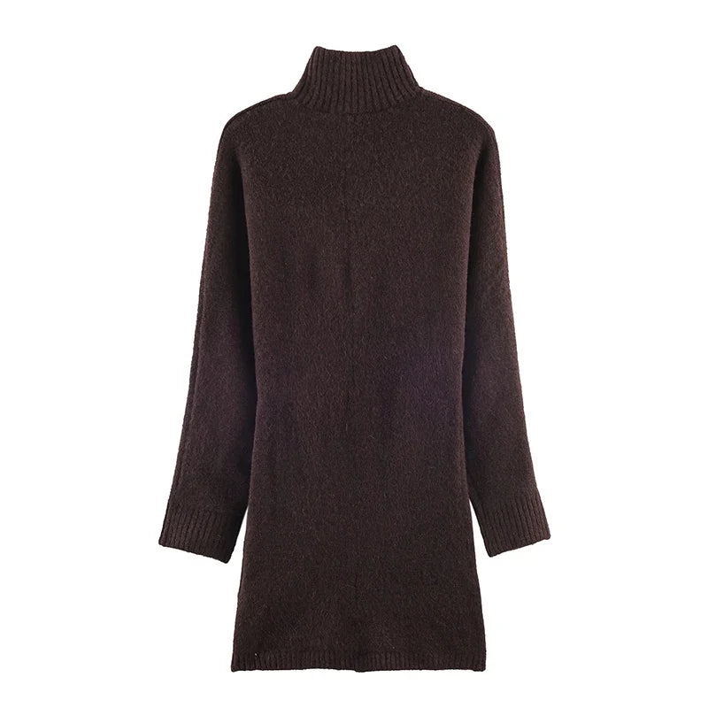 Winter Long Sleeve Turtleneck Soft Knitted Short Dresses