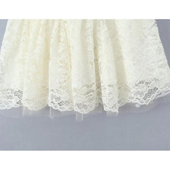 French Sweet Lace Mesh V Neck Bow Slim Mini Dresses