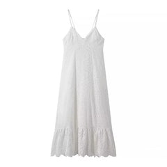 Sexy Backless Hollow Out Embroidery Spaghetti Strap Dresses