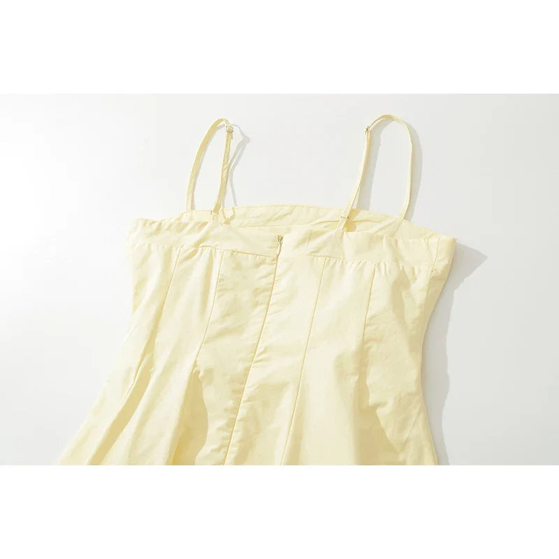 Summer Yellow Spaghetti Strap Mini Dresses