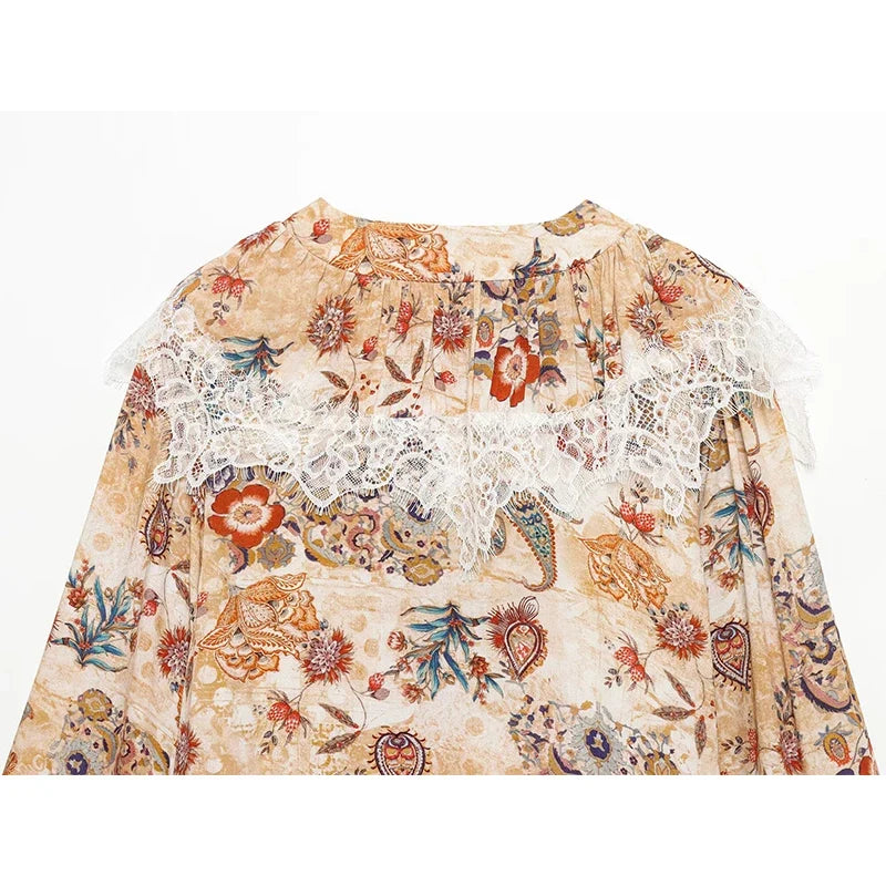 Lace Patchwork Floral Print Short Dresses