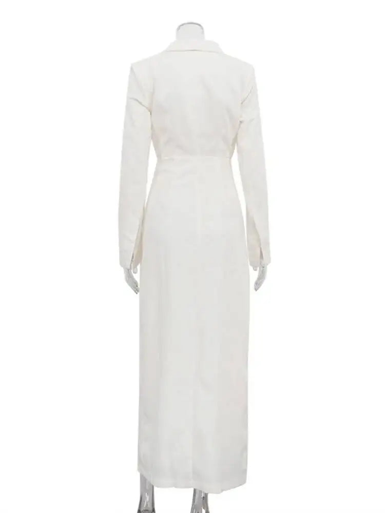 Temperament V-neck Long Sleeved High Waisted Slit Dresses