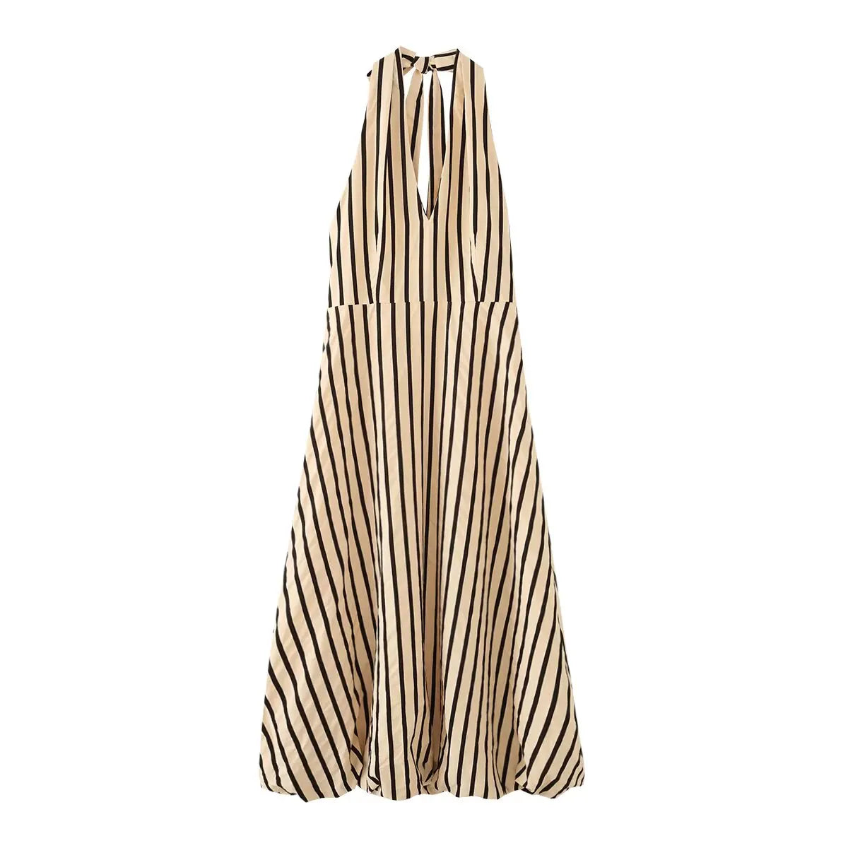 Striped Halter Bubble Maxi Dresses