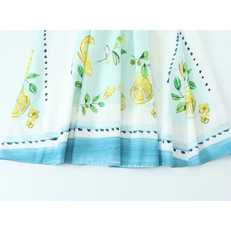 Sexy Adjustable Spaghetti Straps Lemon Print Summer Dresses