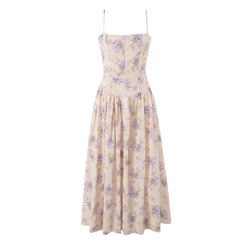 Romantic Floral Print Corset Cami Maxi Dresses
