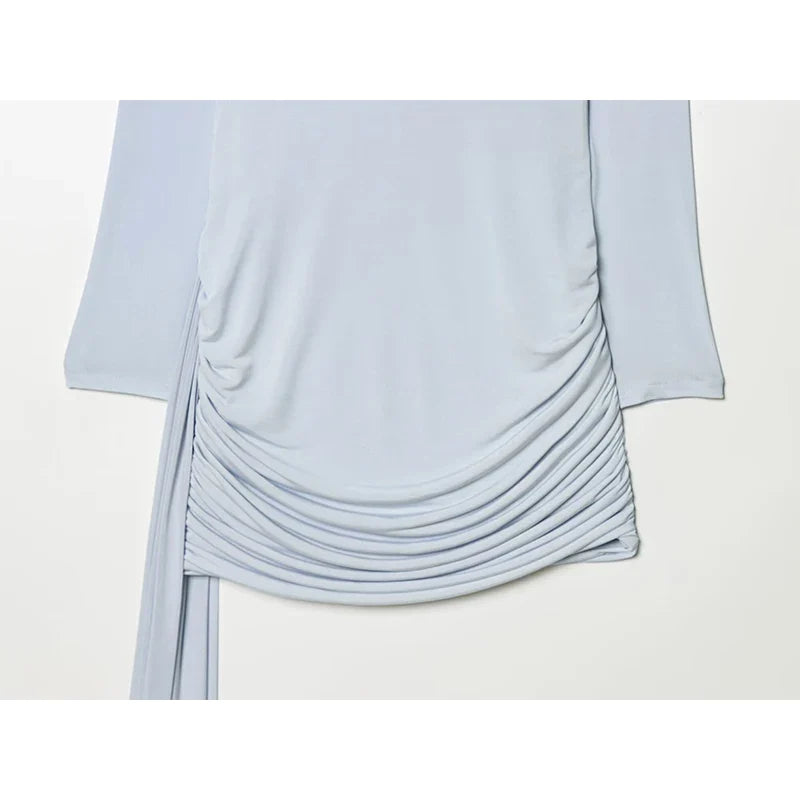 Light Blue With Sash Draped Mini Dresses