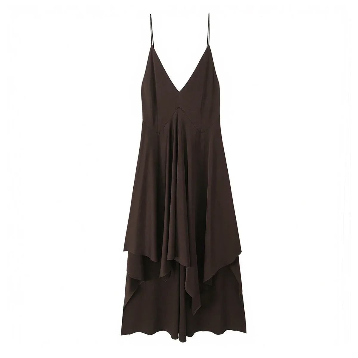 Brown Asymmetric Ruffled Sling Sexy Dresses Casual Cocktail Party Vestidos
