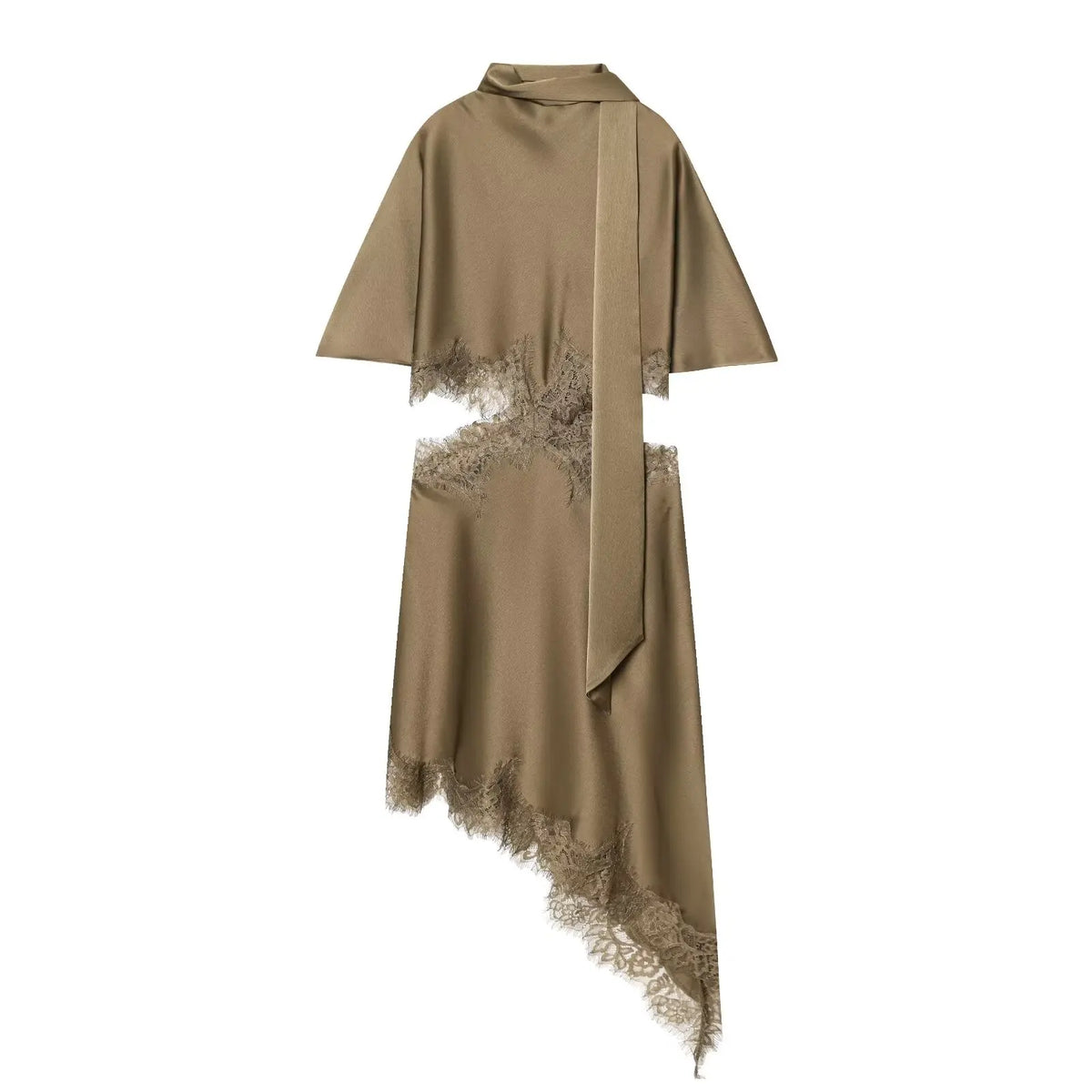 Satin Lace Trim Midi Dresses