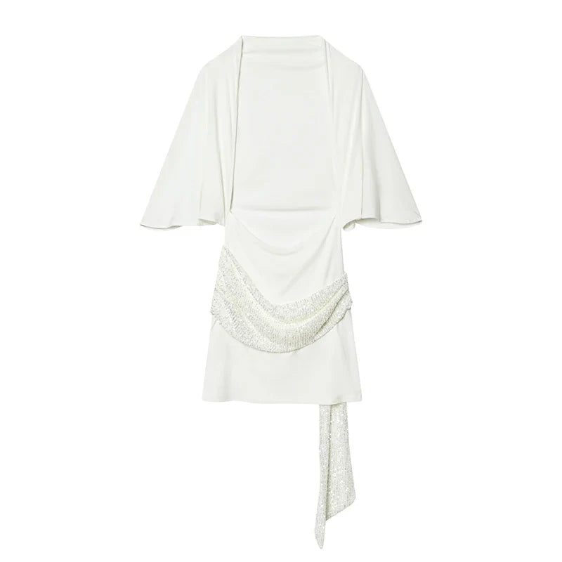 White Cape Sleeve Mini Dresses