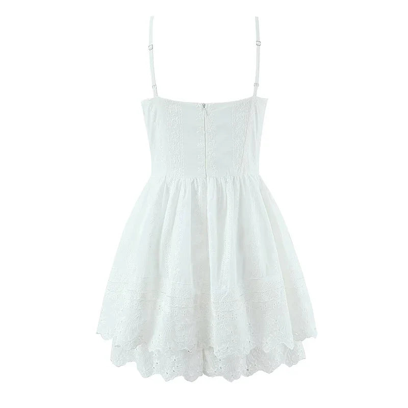 Sexy Pretty Girls Floral Embroidery Sling Mini Dresses Vacation Party Summer Dresses