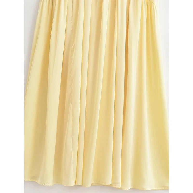 Long Ruched Yellow Dresses