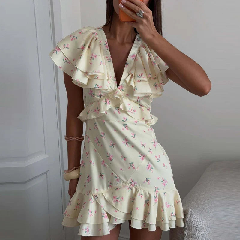 Summer High Waisted Ruffled Mini Dresses