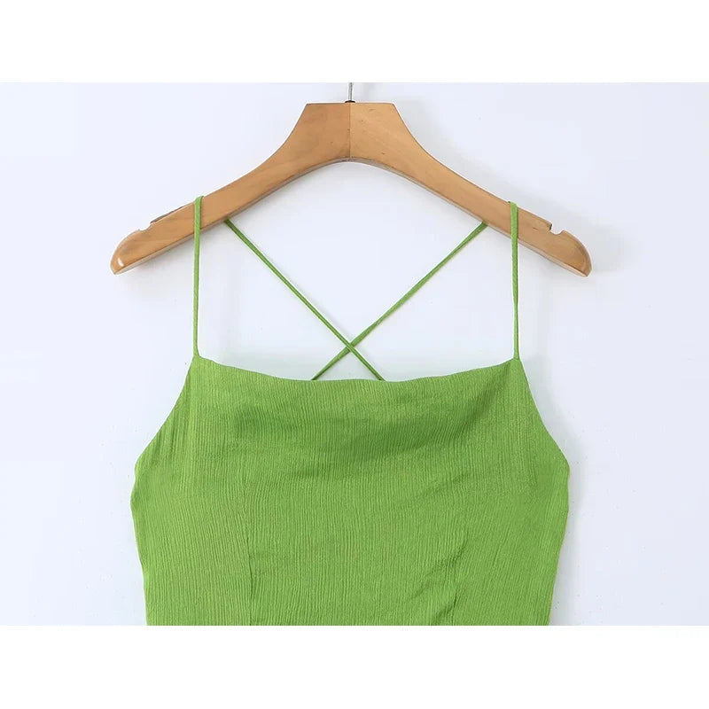 Sexy Spaghetti Straps Green Long SunDresses