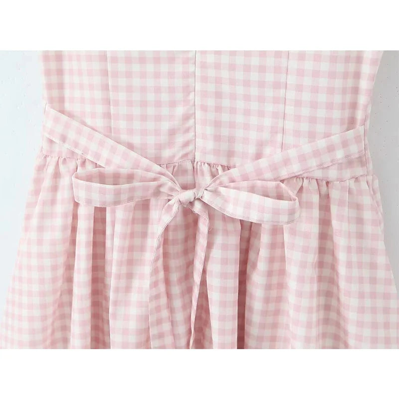 Gentle Elegant Light Pink Plaid Dresses