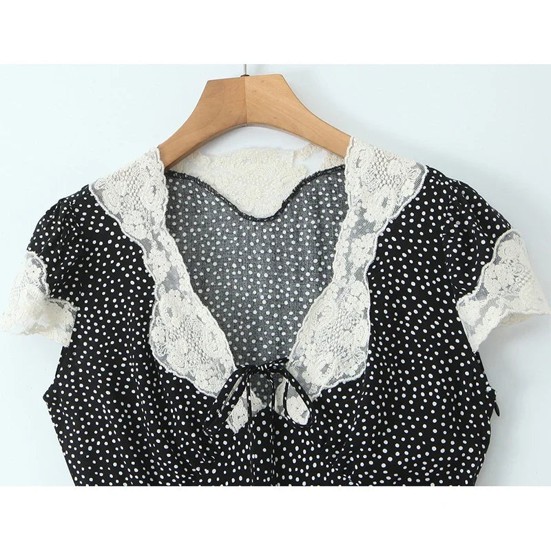 French Lace Patchwork Polka Dot Temperament Elegant Dresses