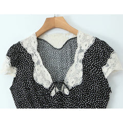 French Lace Patchwork Polka Dot Temperament Elegant Dresses