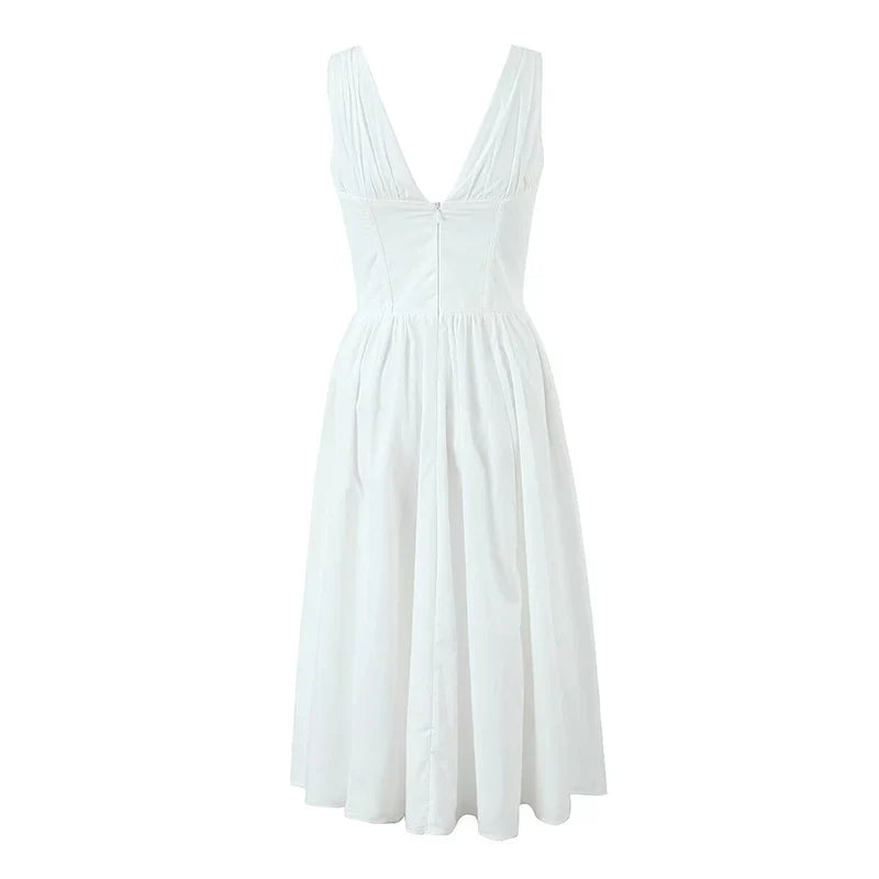 Sexy Elegant Sleeveless Deep V Neck White Dresses